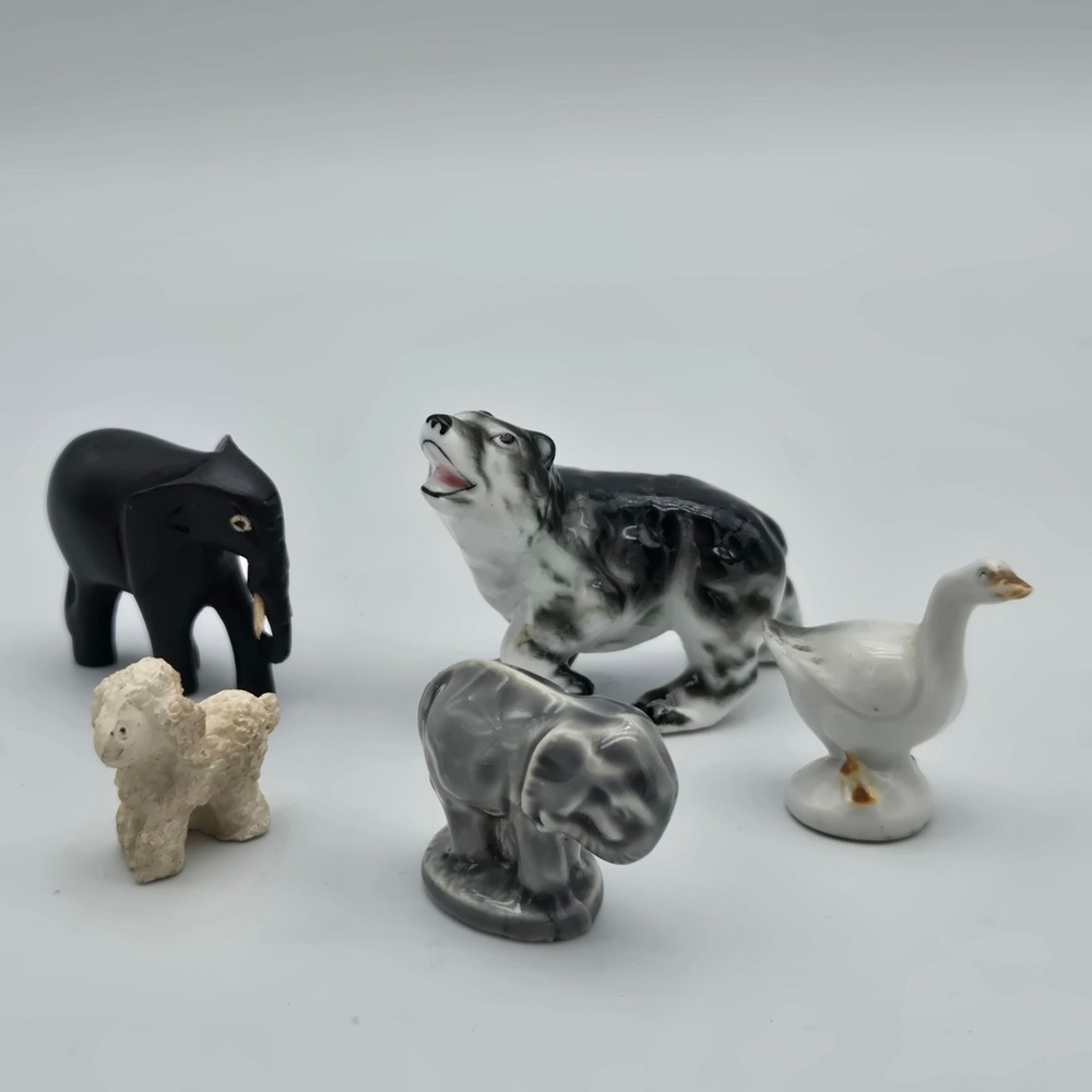 Vintage Miniature Animal Figurines Lot of 5‎ - Elephants Goose Bear Sheep Curio